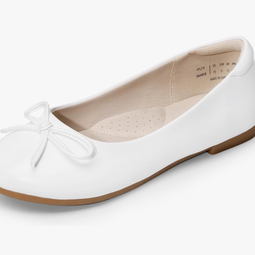 White Ballet Flats with Bow Accent